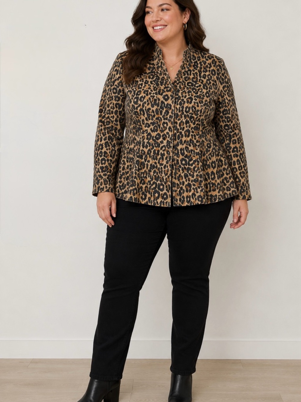 Lane Bryant Leopard Print Peplum Jacket Plus Size 14 Stretch Moto
